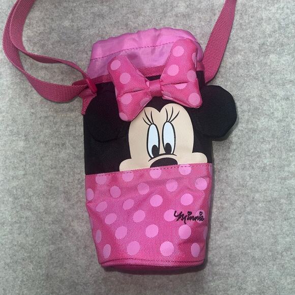 Disney Minnie Mouse Pink Crossbody Water Bottle Bag Adjustable Strap - Picture 2 of 5